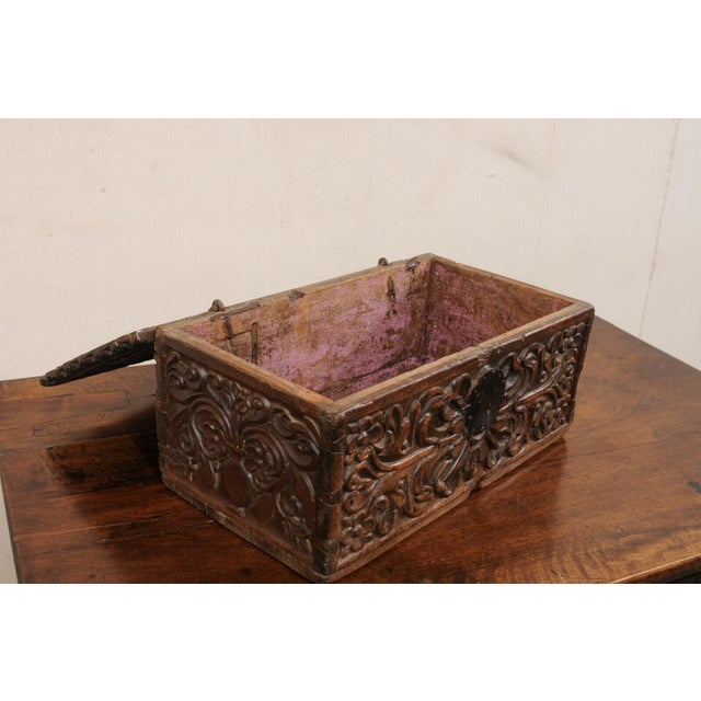 Spanish 18th C. Spanish Colonial Carved-Wood Trunk For Sale - Image 3 of 10