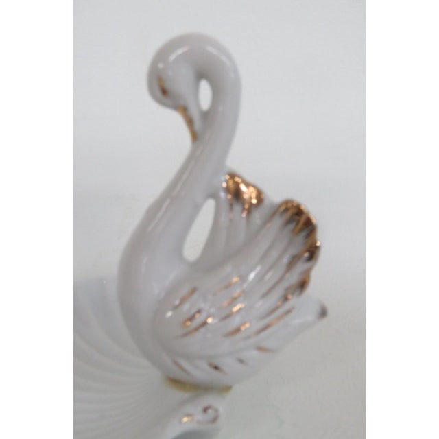 Mid 20th Century Porcelain Swan Figurine With Gold Trim Shell Trinket Dish Made in Japan 4857b For Sale - Image 5 of 14