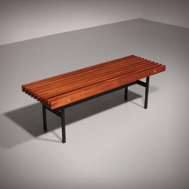 Teakwood and Metal Bench, Italy, 1970s For Sale - Image 11 of 11