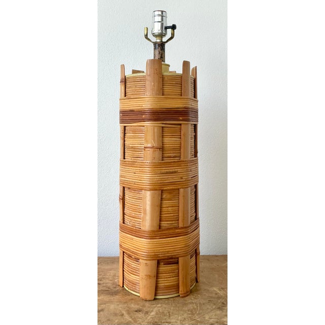 Vintage Boho Wrapped Rattan Lamp For Sale - Image 4 of 6