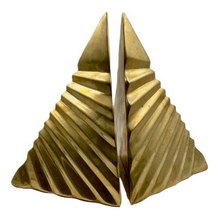 Mid-Century Brass Pyramid Bookends For Sale