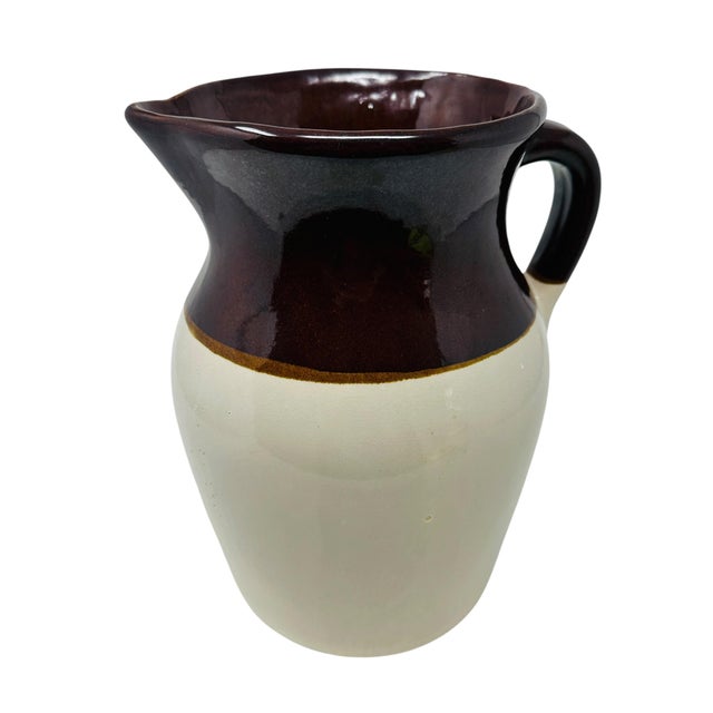 Vintage 10" Two-Tone Stoneware Pitcher - Brown & Cream Roseville RRP Co. - Mid-Century Farmhouse Decor For Sale - Image 4 of 10