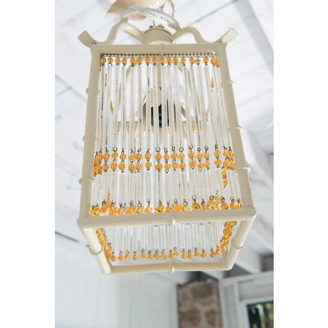 Metal Mid 20th Century Small White Chinoiserie Faux Bamboo Metal Lanterns For Sale - Image 7 of 13