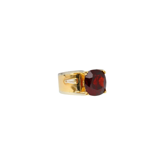 No Heat Burma Origin Spinel in Vintage 14K Gold Ring. This natural gemstone ring features a red spinel center stone. The...