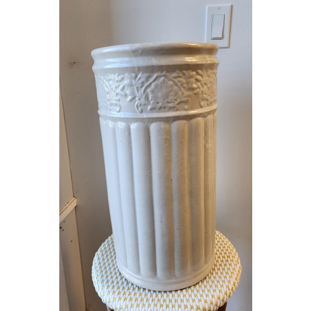 Weller Pottery Antique White Umbrella Stand in Glazed Pottery/Earthenware For Sale - Image 4 of 10