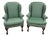 Pair of Hickory Chair Chippendale Style Wingback Lounge Chairs in Sage Green Upholstery For Sale
