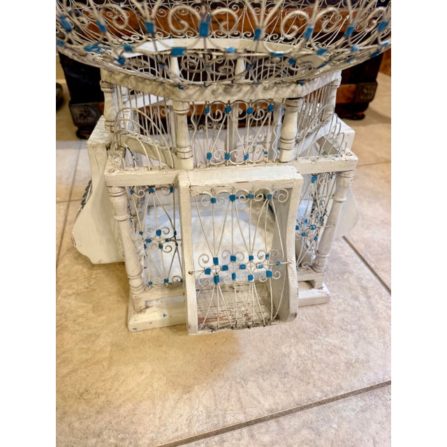 Moroccan Vintage 1960’s Tunisian/ Morrocan Balloon Bird Cage White W Blue Accent— Beautiful For Sale - Image 3 of 8