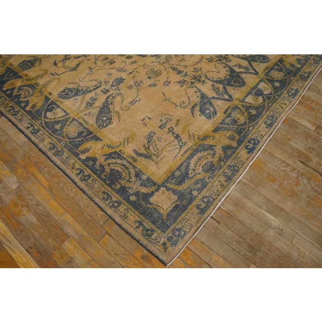 Extraordinary Tan Beige and Blue Color With Symetric Florid Antique Indian Rug For Sale - Image 4 of 12