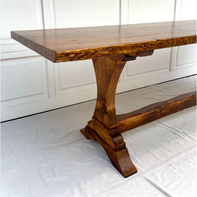 Vintage Rustic Farmhouse Pine Trestle Dining Table | Chairish