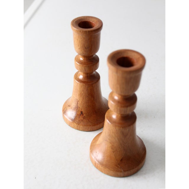 Wood Vintage Handmade Wooden Candlestick Holders Pair For Sale - Image 7 of 10