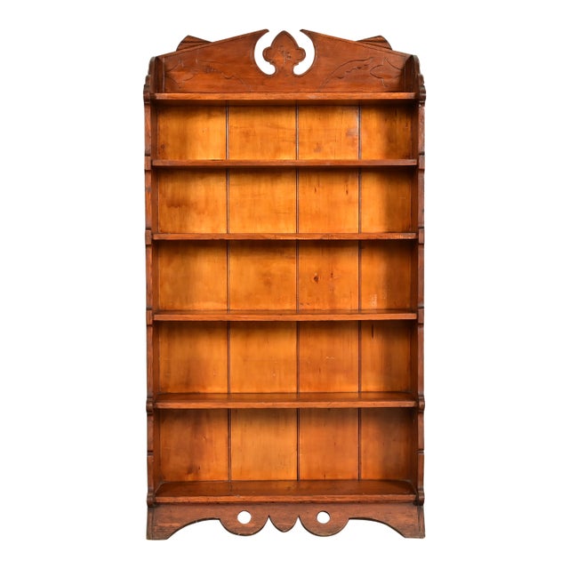 Antique Victorian Carved Oak Open Bookcase, Circa 1900 For Sale