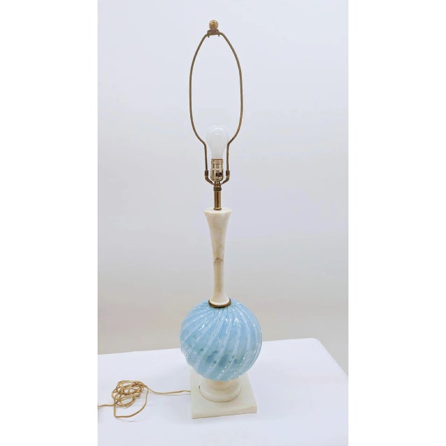 Italian Vintage Balboa 1950’s Venetian Glass Aqua Blue Lamp, Hand Made in Italy For Sale - Image 3 of 12