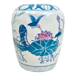 Large Vintage Chinoiserie Lotus Flower Vase