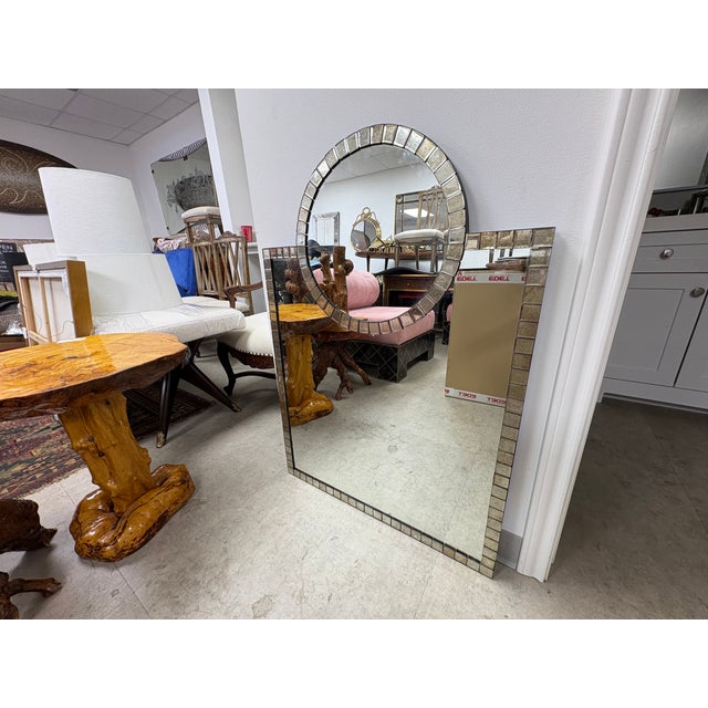 Post-Modern Neoclassical Style Mirror. Offered is a glamorous Post-modern Neoclassical style mirror framed with inset...