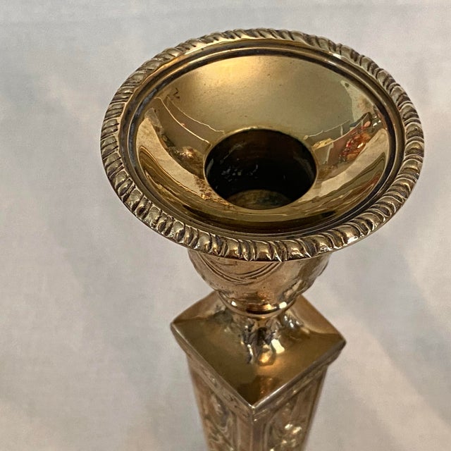 Brass Castilian Brass Candlestick Holders - A Pair For Sale - Image 8 of 11