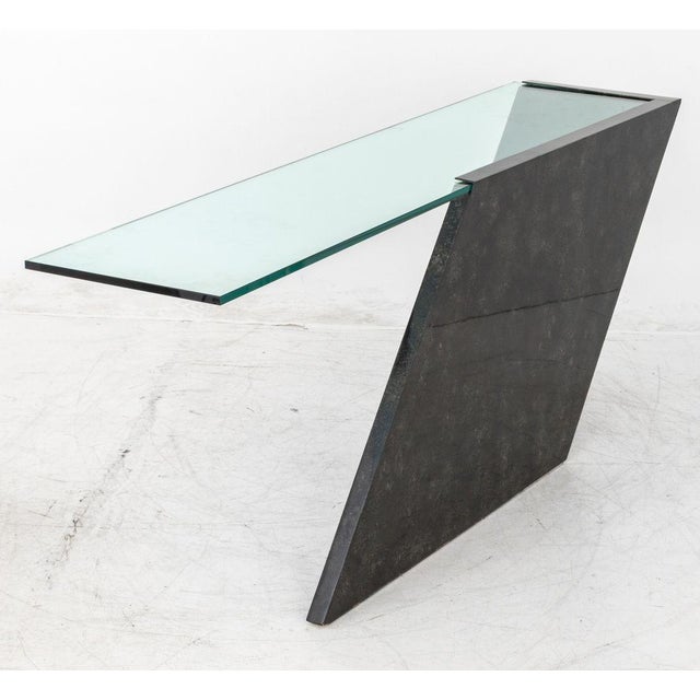 Black J. Wade Beam Style Glass Top Faux Marble Console For Sale - Image 8 of 11