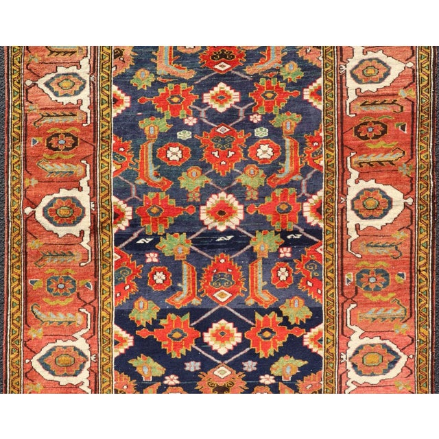 Early 20th Century Antique Caucasian Rug With All-Over Design in Royal Blue Field Soft Red & Green For Sale In Atlanta - Image 6 of 12