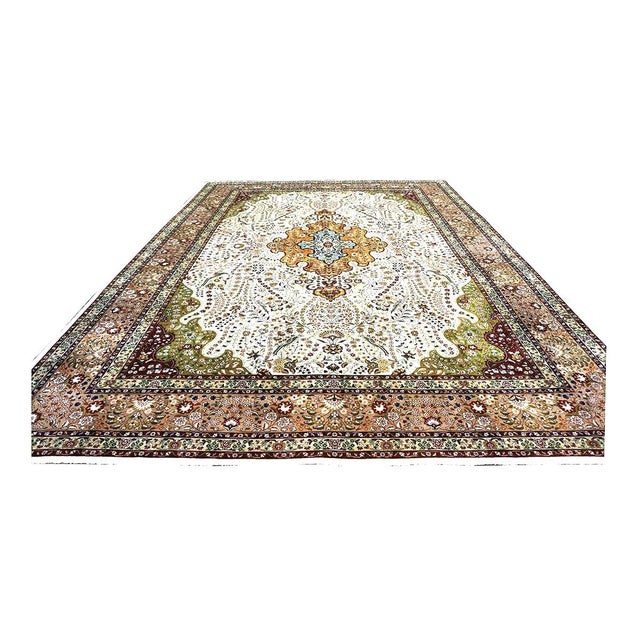 1940s Antique Persian Tabriz Pahlavi Wool 10X13 Ivory, Green, Pink & Taupe Handmade Area Rug #9902869 For Sale - Image 5 of 13