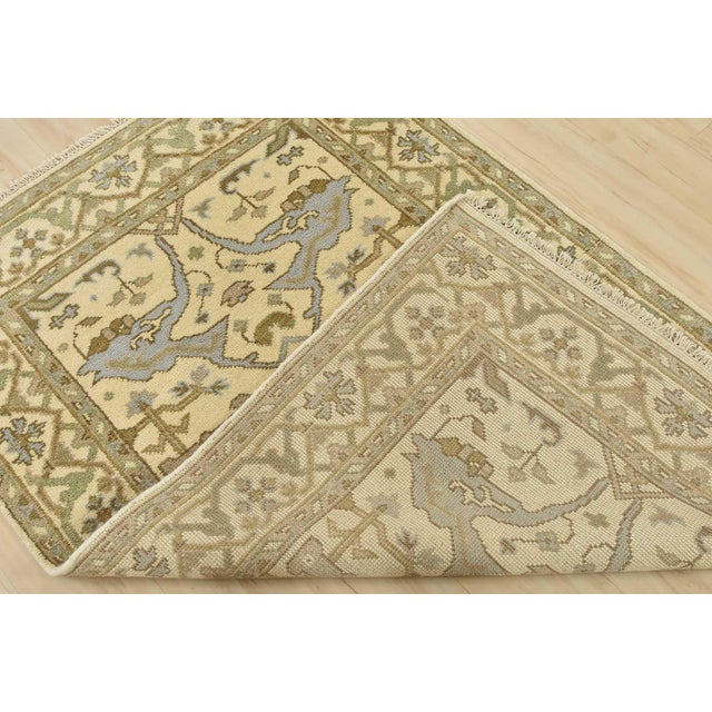 Oushak Rug 4′ X 6’1” Ivory Wool Tribal Hand-Knotted Oriental Carpet For Sale - Image 12 of 13