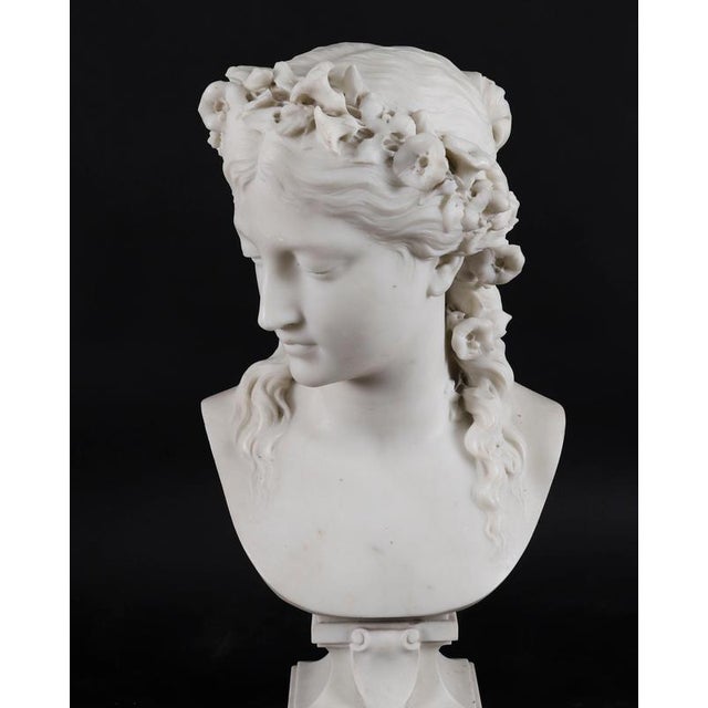 Eugene-Antoine Aizelin, Antique Bust of a Grecian Lady, 19th Century, Carrara Marble For Sale - Image 14 of 18