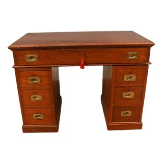 Military Campaign Pedestal Desk in Mahogany, 1880 For Sale