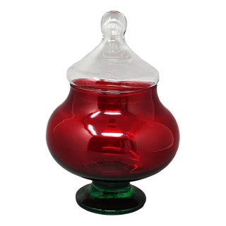 Red and Green Jar in Empoli Glass from Rossini, 1960s For Sale