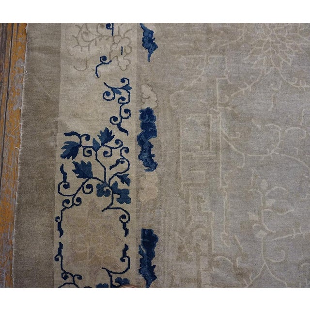 1880s Antique Beige Cream Open Field Chinoiserie Qing Style Chinese Peking Rug For Sale - Image 11 of 11