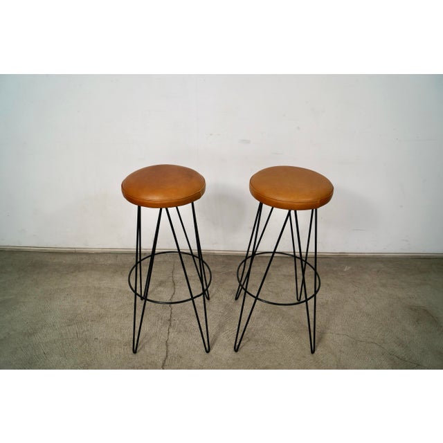 1950s 1950’s Mid-Century Modern Leather Hairpin Bar Stools - a Pair For Sale - Image 5 of 12