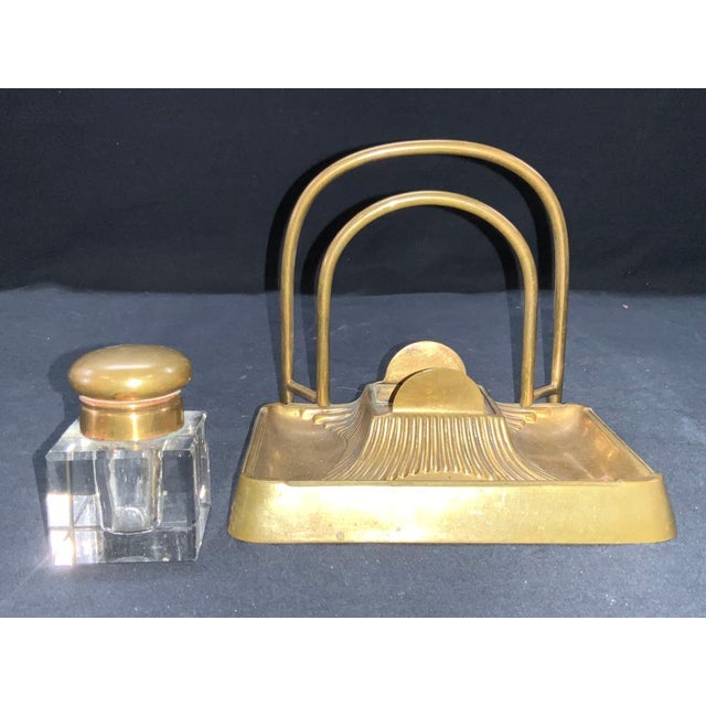 Vintage Art Deco Inkwell on Stand For Sale - Image 4 of 9