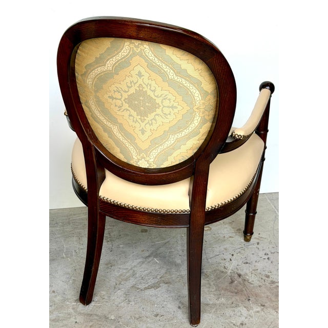 Set of 4 Baker Milling Road Neoclassical Mahogany & Parchment Leather Armchairs For Sale - Image 9 of 17
