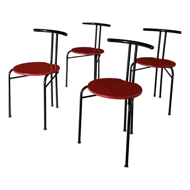Postmodern Slender Dining Chairs, Italy, 1980s, Set of 4 For Sale