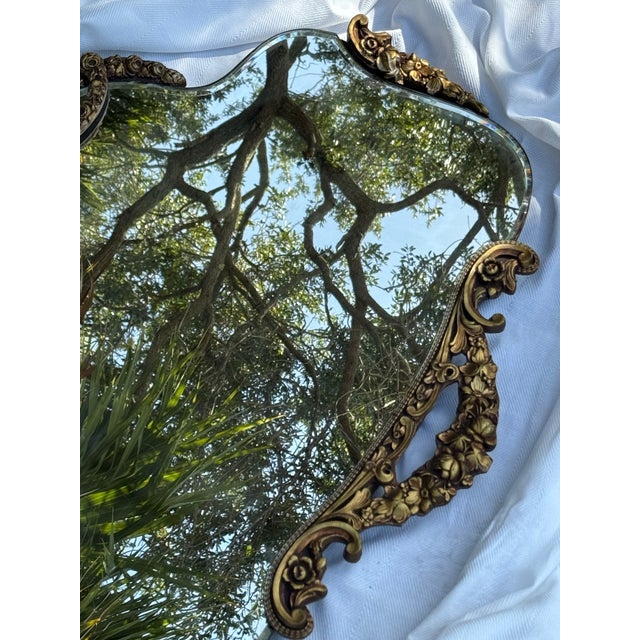 Ceramic Antique Ornate Gilt Wall Mirror With Hand-Painted Porcelain Plaque For Sale - Image 7 of 11