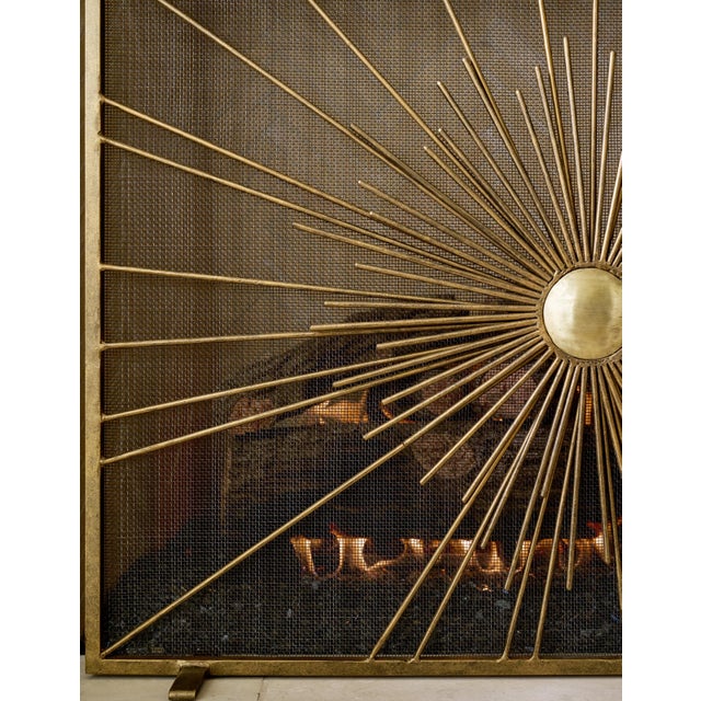 Metal Aged Silver Sunburst Fireplace Screen For Sale - Image 7 of 12
