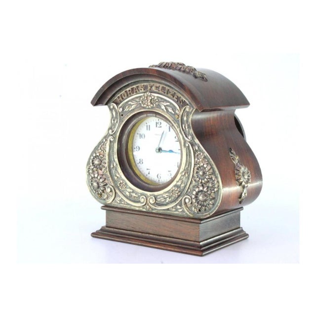 Table Regulator Clock in Rosewood with Silver Applications For Sale - Image 9 of 10