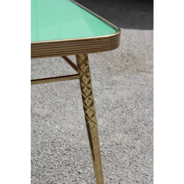 Mid-Century Modern Golden Brass and Green Glass Top Coffee Table, 1950s For Sale - Image 3 of 11
