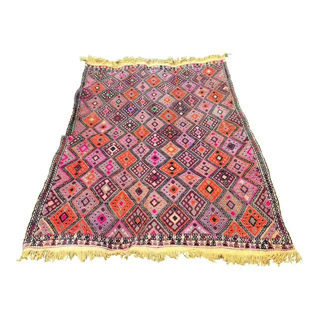 1960s Nomadic Embroidery Cecim Kilim Rug For Sale