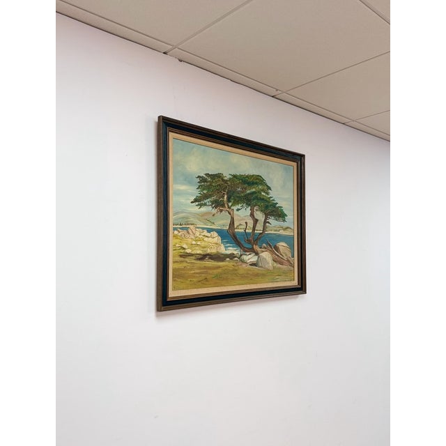 This atmospheric vintage coastal landscape oil painting is a beautifully composed and skillfully executed original work. A...