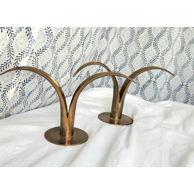 Pair of Vintage 1950s Yastad Metall Mid-Century Brass Candlestick Holders For Sale - Image 11 of 12