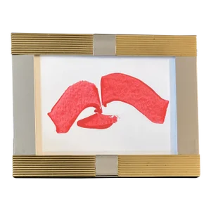 Contemporary Original “Flying Red Lips “ Painting Brass & Chrome Tabletop Frame