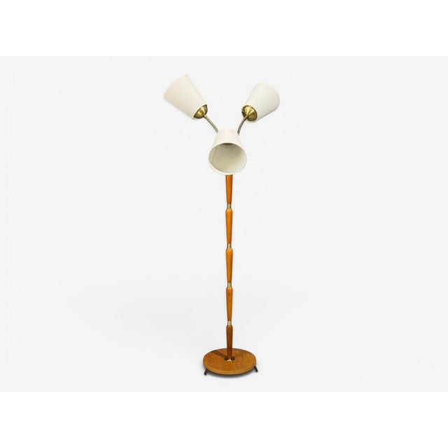 1950s Swedish Modern, Floor Lamp, Stained Wood, Fabric, Sweden For Sale - Image 4 of 13