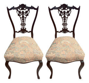 Late 20th Century Pair of Chippendale-Style Ribbon Back Side Chairs