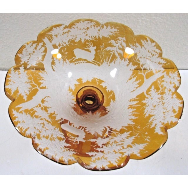 Mid 19th Century Bohemian Amber Compote Cut Crystal Engraved Country Scene of Deer For Sale In Miami - Image 6 of 12