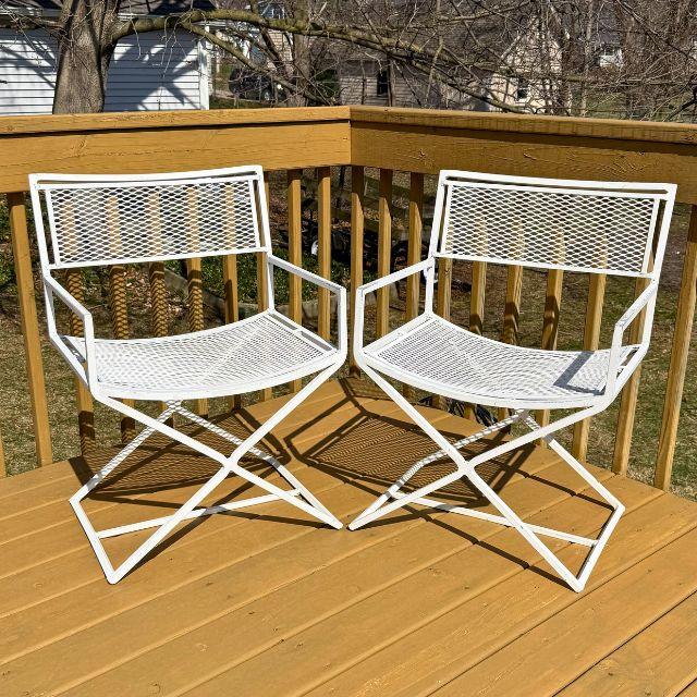 Mid-Century Modern Mid 20th Century, Styled After Salterini, White Metal Director Chairs, Pair (2) For Sale - Image 3 of 18