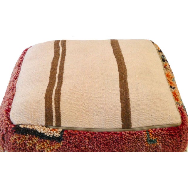 Raspberry Red Vintage Berber Wool Pouf For Sale - Image 8 of 8