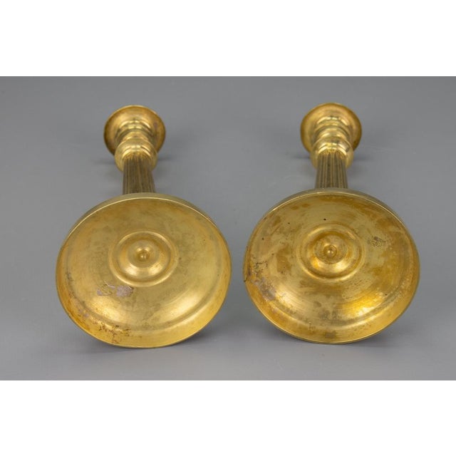 Antique French Brass Candlesticks with Floral Motifs, 1920s, Set of 2 For Sale - Image 13 of 18