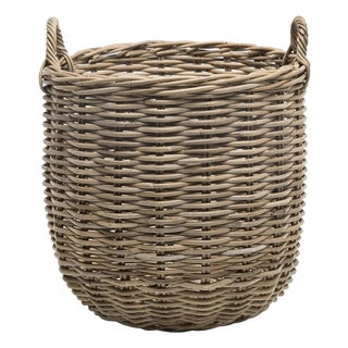 Round Rattan Storage Basket With Handles Decorative For Sale