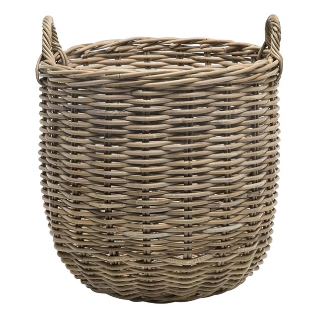 Round Rattan Storage Basket With Handles Decorative For Sale
