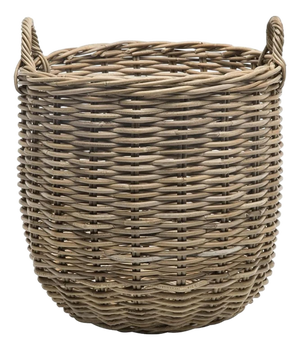 Round Rattan Storage Basket With Handles Decorative