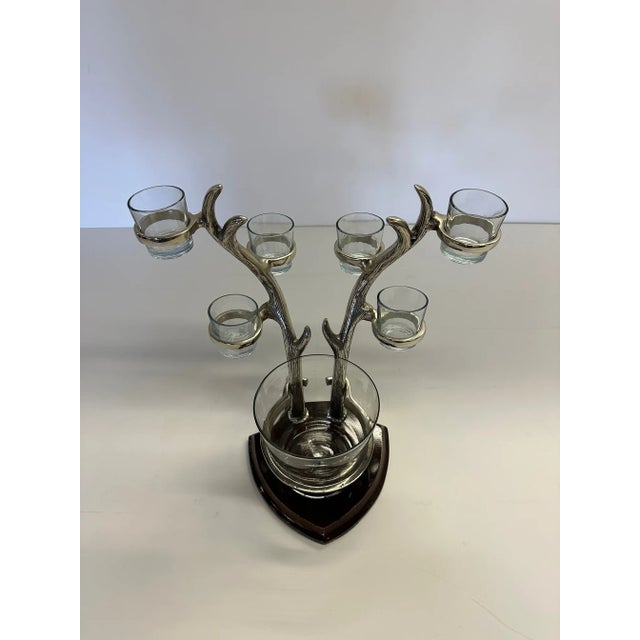 Metal Cast Aluminum Ice Bucket With Antler Motif Stand and Matching Glasses For Sale - Image 7 of 9