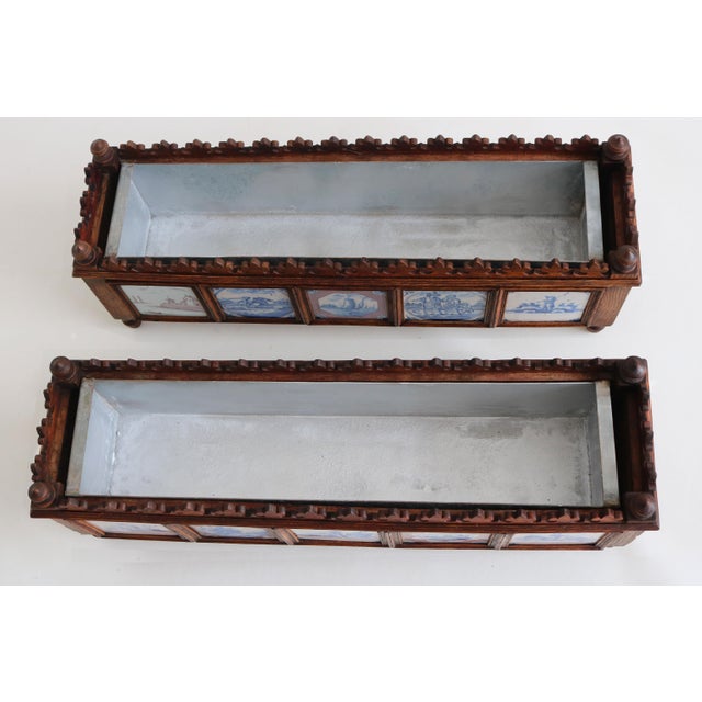 19th Century Dutch Planters with Delft Tiles Oak, 1650, Set of 2 For Sale - Image 17 of 18